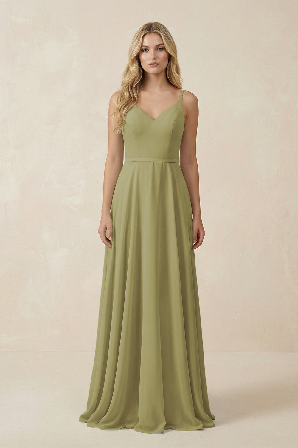 V-Neck A-Line Chiffon Bridesmaid Dress with Crisscross Back in Moss Green