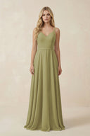 Moss Green V-Neck A-Line Chiffon Bridesmaid Dress with Crisscross Back | KISSBRIDAL