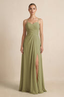 Moss Green V-Neck A-Line Chiffon Pleated Bridesmaid Dress | KISSBRIDAL