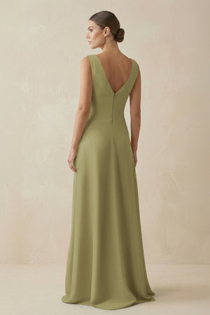 Moss Green V-Neck A-Line Chiffon Ruffled Bridesmaid Dress (2) | KISSBRIDAL