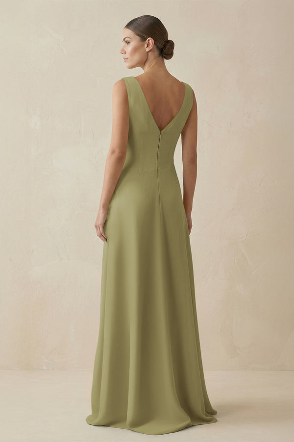Moss Green V-Neck A-Line Chiffon Ruffled Bridesmaid Dress (2) | KISSBRIDAL