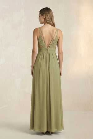 Moss Green V-Neck A-Line Pleated Chiffon Bridesmaid Dress (2) | KISSBRIDAL