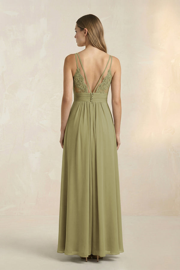 Moss Green V-Neck A-Line Pleated Chiffon Bridesmaid Dress (2) | KISSBRIDAL