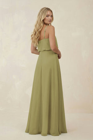Moss Green V-Neck Blouson A-Line Chiffon Bridesmaid Dress (2) | KISSBRIDAL