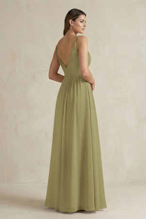 Moss Green V-Neck Pleated A-Line Chiffon Bridesmaid Dress (2) | KISSBRIDAL