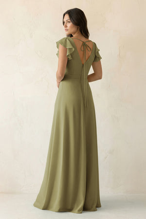Moss Green V-Neck Ruffled A-Line Chiffon Bridesmaid Dress (2) | KISSBRIDAL