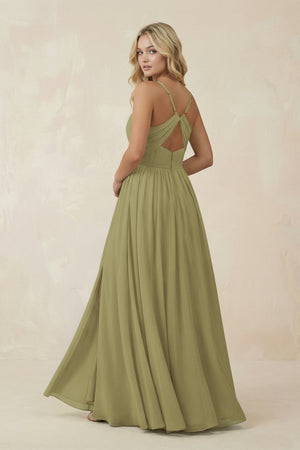 Moss Green V-Neck Spaghetti Strap A-Line Chiffon Bridesmaid Dress (2) | KISSBRIDAL