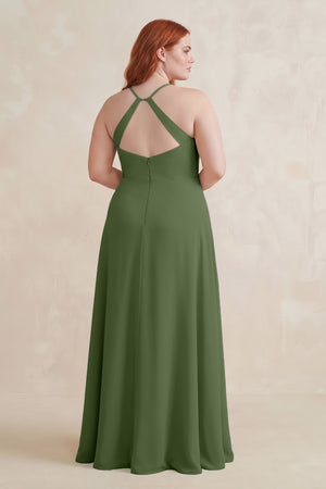 Moss Ruched Sheath Chiffon Bridesmaid Dress (2) [sizeplus]  | KISSBRIDAL