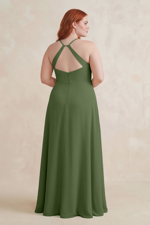 Moss Ruched Sheath Chiffon Bridesmaid Dress (2) [sizeplus]  | KISSBRIDAL