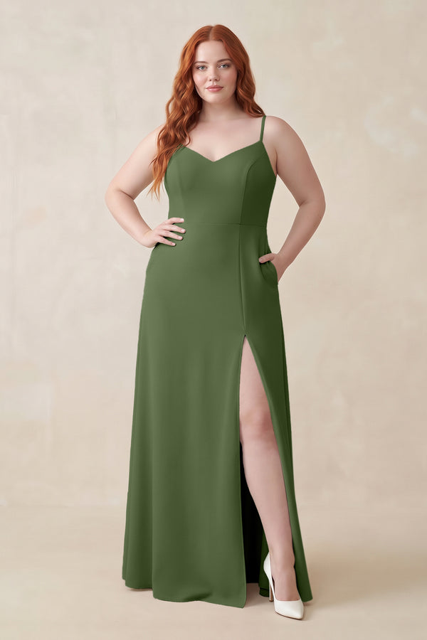 Moss Ruched Sheath Chiffon Bridesmaid Dress [sizeplus]  | KISSBRIDAL