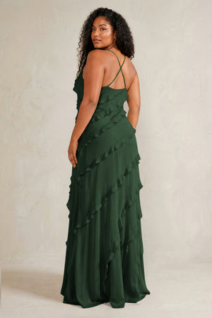 Moss Spaghetti Straps Sheath Stain Ruffled Bridesmaid Dress (4) | KISSBRIDAL[sizeplus]
