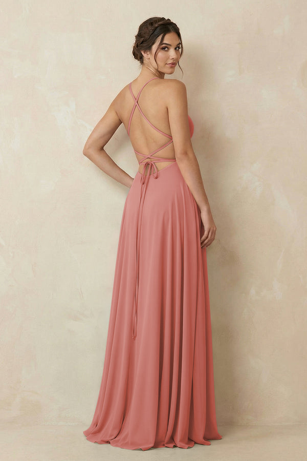 Mulberry A-Line Chiffon Bridesmaid Dress With Slit (2) | KISSBRIDAL