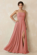 Mulberry A-Line Chiffon Bridesmaid Dress With Slit | KISSBRIDAL