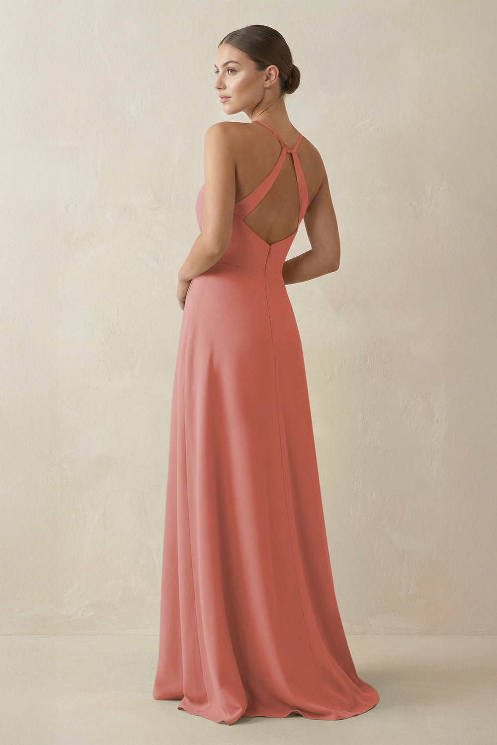 A-Line Chiffon Long Bridesmaid Dress With Slit in Mulberry