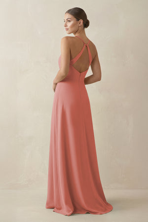 Mulberry A-Line Chiffon Long Bridesmaid Dress With Slit (2) | KISSBRIDAL