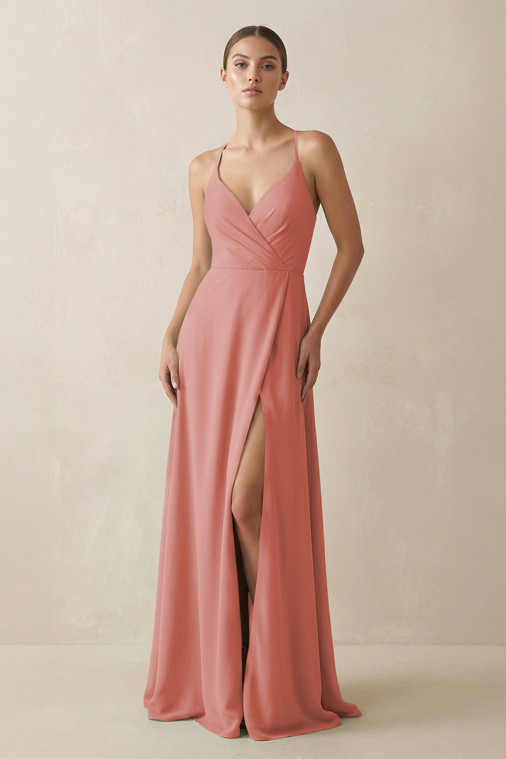 A-Line Chiffon Long Bridesmaid Dress With Slit in Mulberry