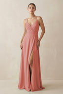 Mulberry A-Line Chiffon Long Bridesmaid Dress With Slit | KISSBRIDAL