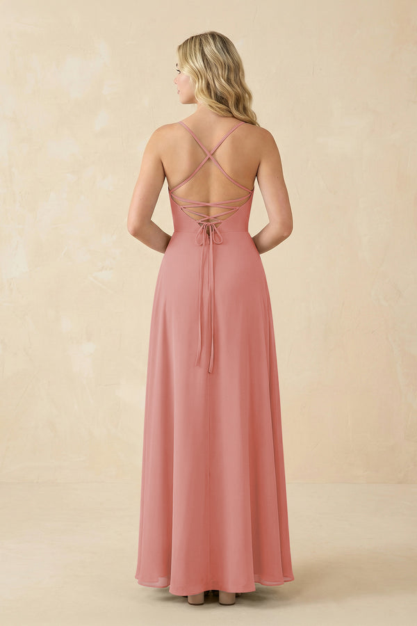 Mulberry A-Line Chiffon Spaghetti Strap Bridesmaid Dress (2) | KISSBRIDAL