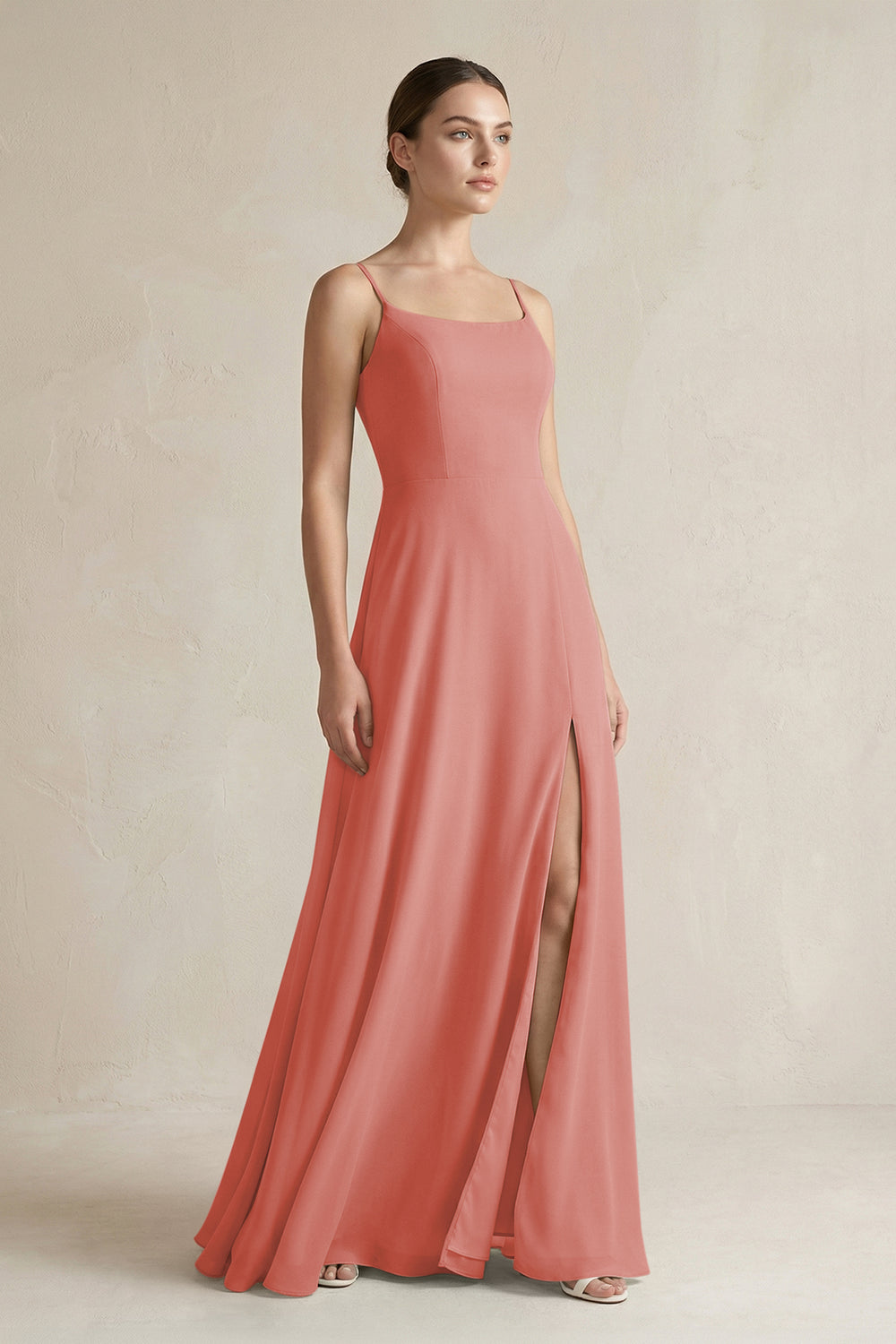A-Line Chiffon Spaghetti Strap Bridesmaid Dress in Mulberry