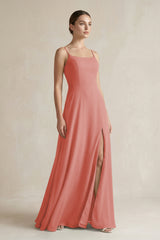 Mulberry A-Line Chiffon Spaghetti Strap Bridesmaid Dress | KISSBRIDAL