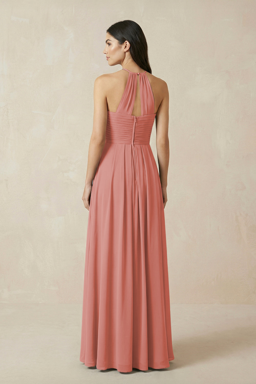 A-Line Halter Neck Pleated Chiffon Bridesmaid Dress in Mulberry