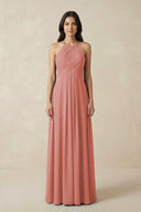 Mulberry A-Line Halter Neck Pleated Chiffon Bridesmaid Dress | KISSBRIDAL
