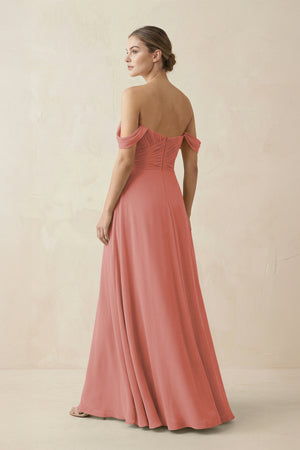 Mulberry A-Line Off-the-Shoulder Chiffon Bridesmaid Dress (2) | KISSBRIDAL