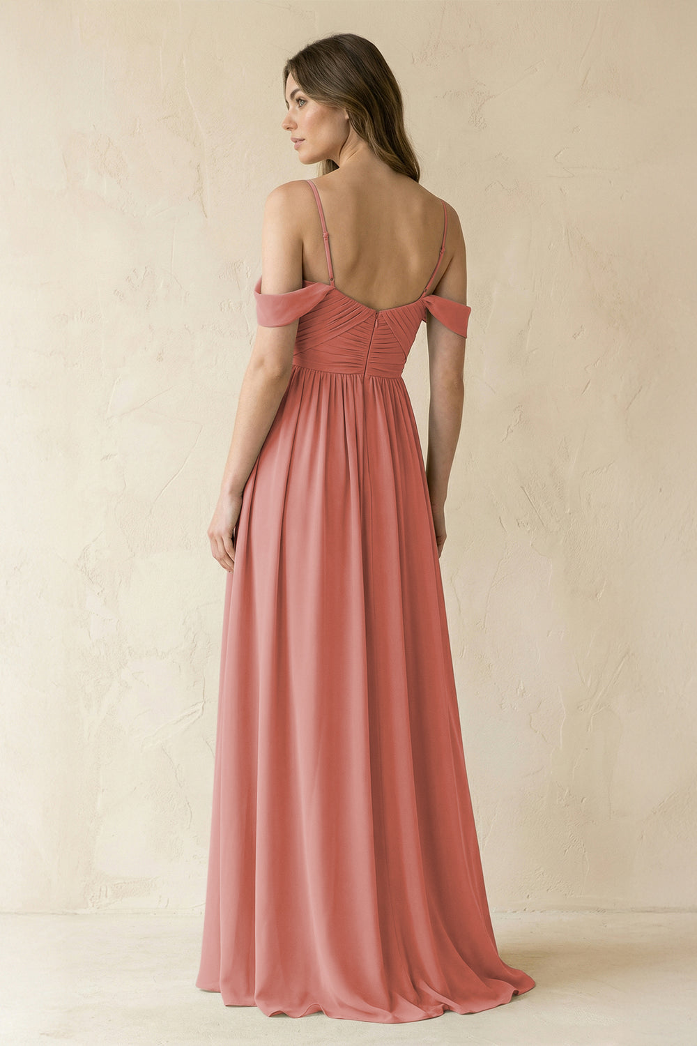 A-Line Off-the-Shoulder Pleated Chiffon Bridesmaid Dress in Mulberry