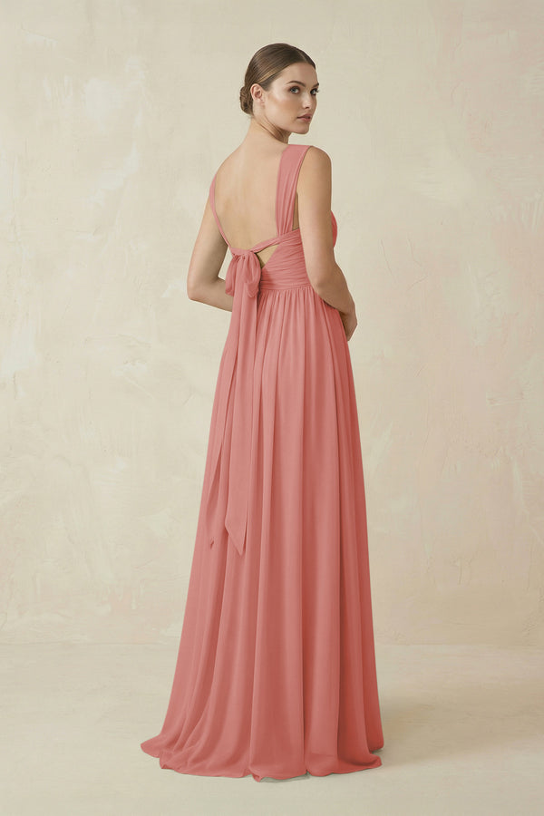 Mulberry A-Line Pleated Chiffon Long Bridesmaid Dress (2) | KISSBRIDAL