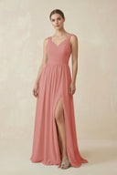 Mulberry A-Line Pleated Chiffon Long Bridesmaid Dress | KISSBRIDAL