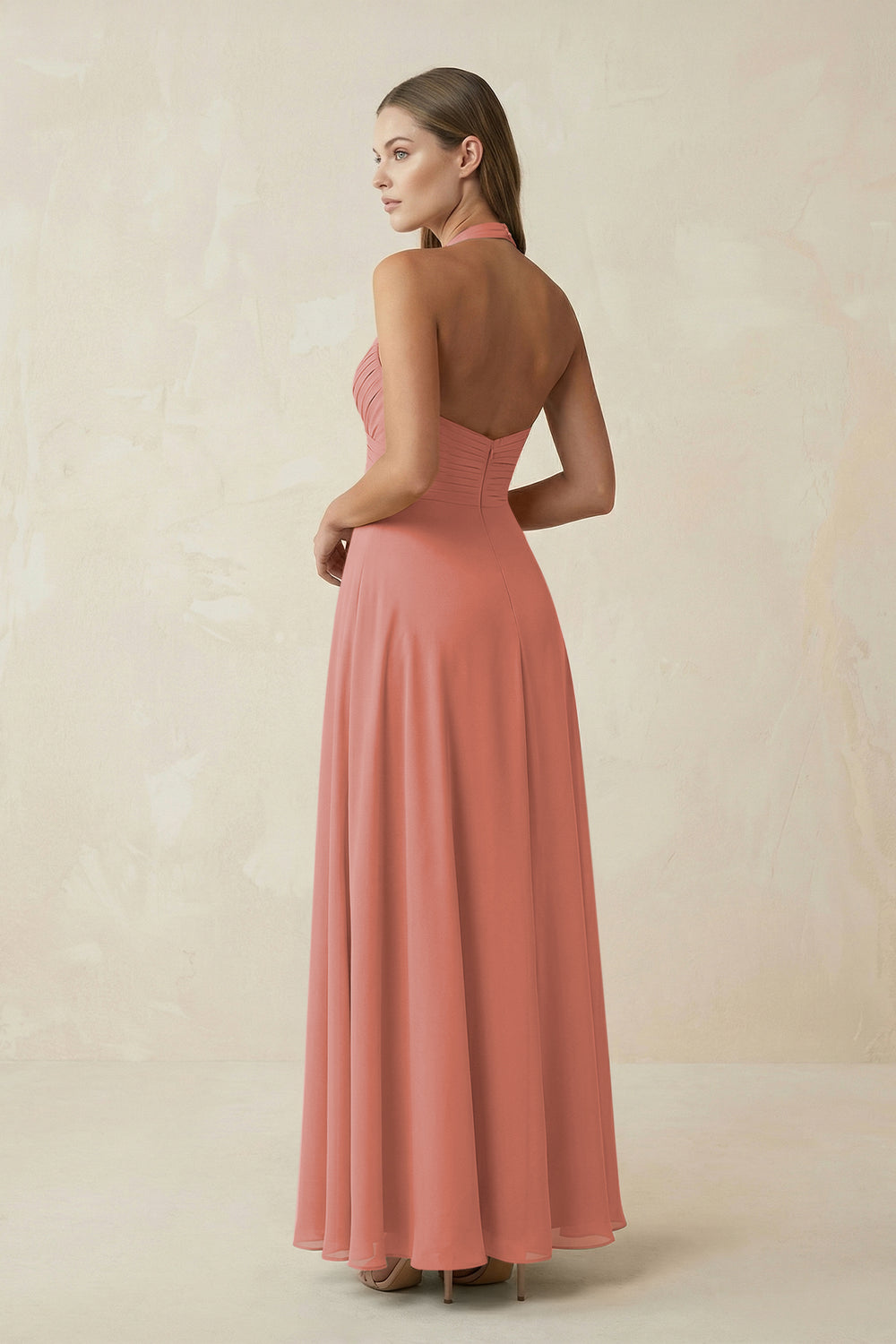 A-Line Pleated Chiffon V-Neck Bridesmaid Dress in Mulberry