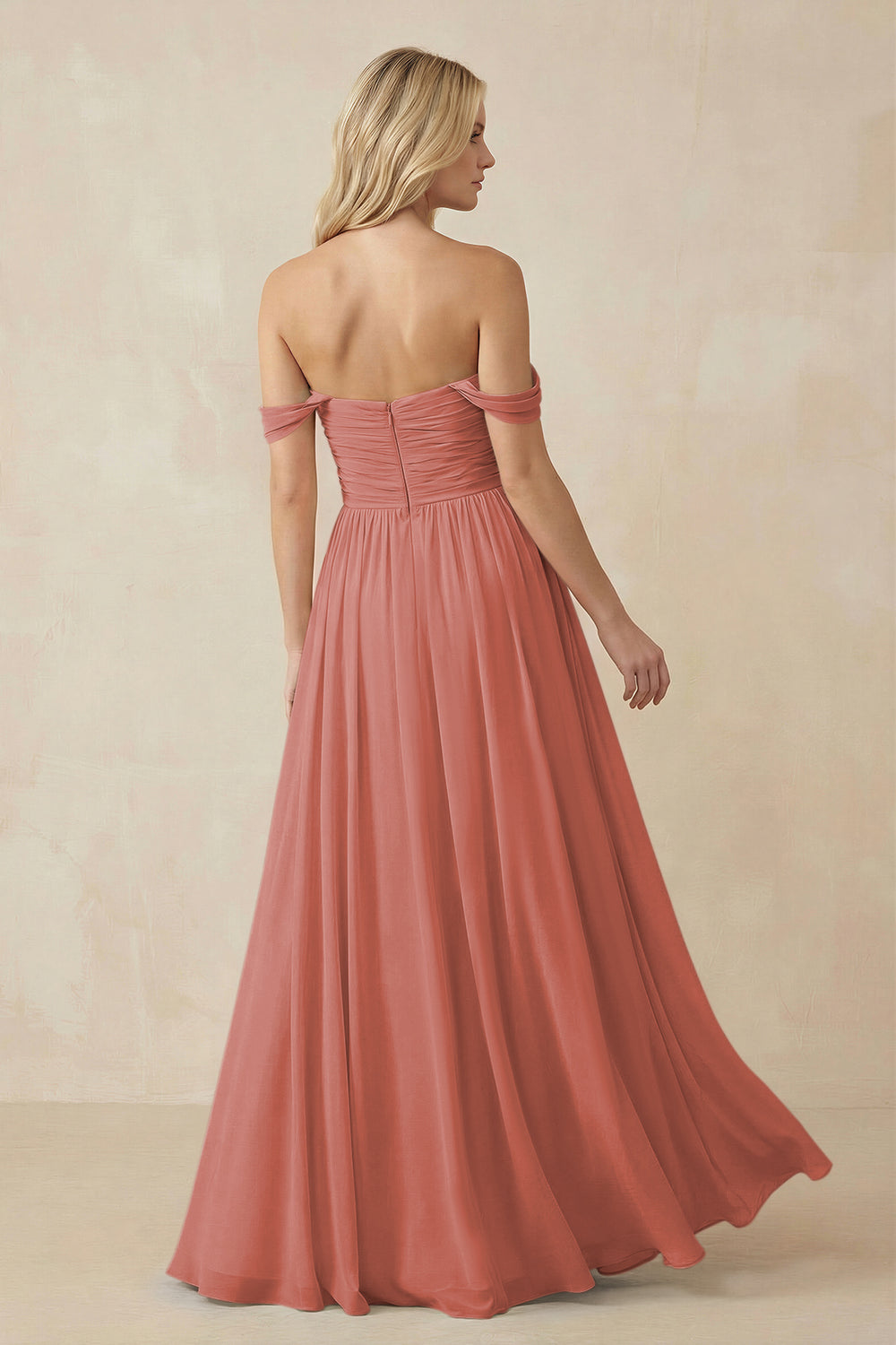 A-Line Pleated Long Chiffon Bridesmaid Dress in Mulberry