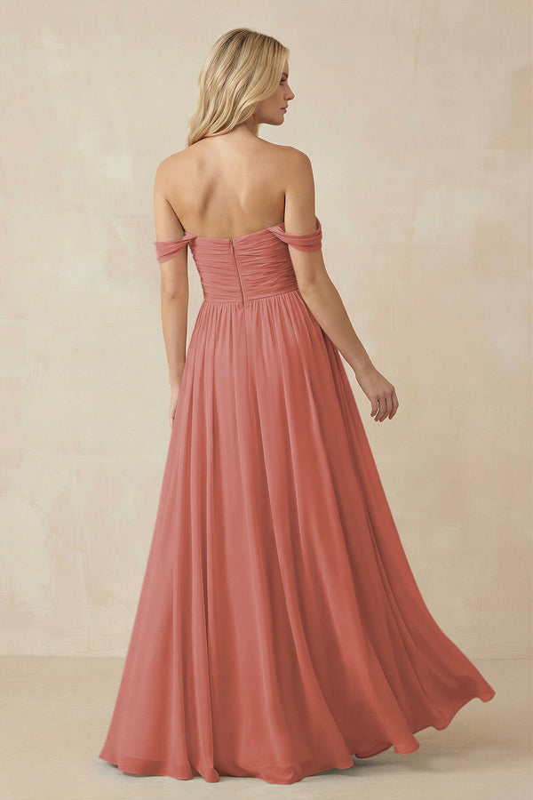 Mulberry A-Line Pleated Long Chiffon Bridesmaid Dress (2) | KISSBRIDAL