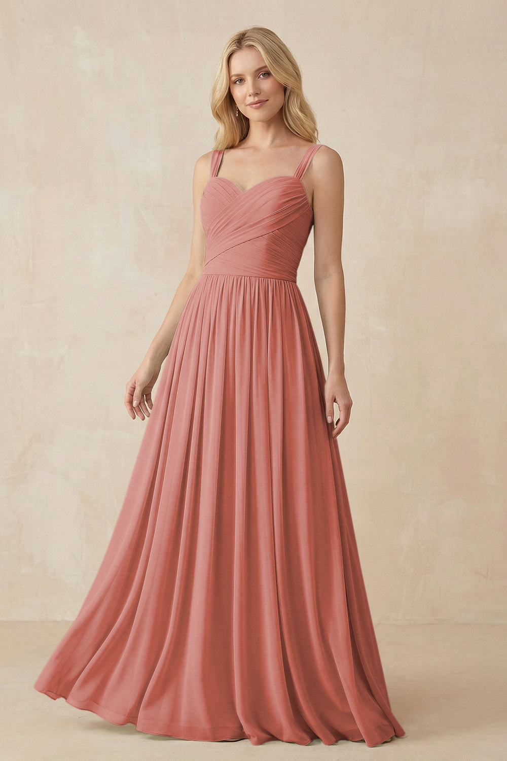 A-Line Pleated Long Chiffon Bridesmaid Dress in Mulberry