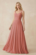 Mulberry A-Line Pleated Long Chiffon Bridesmaid Dress | KISSBRIDAL