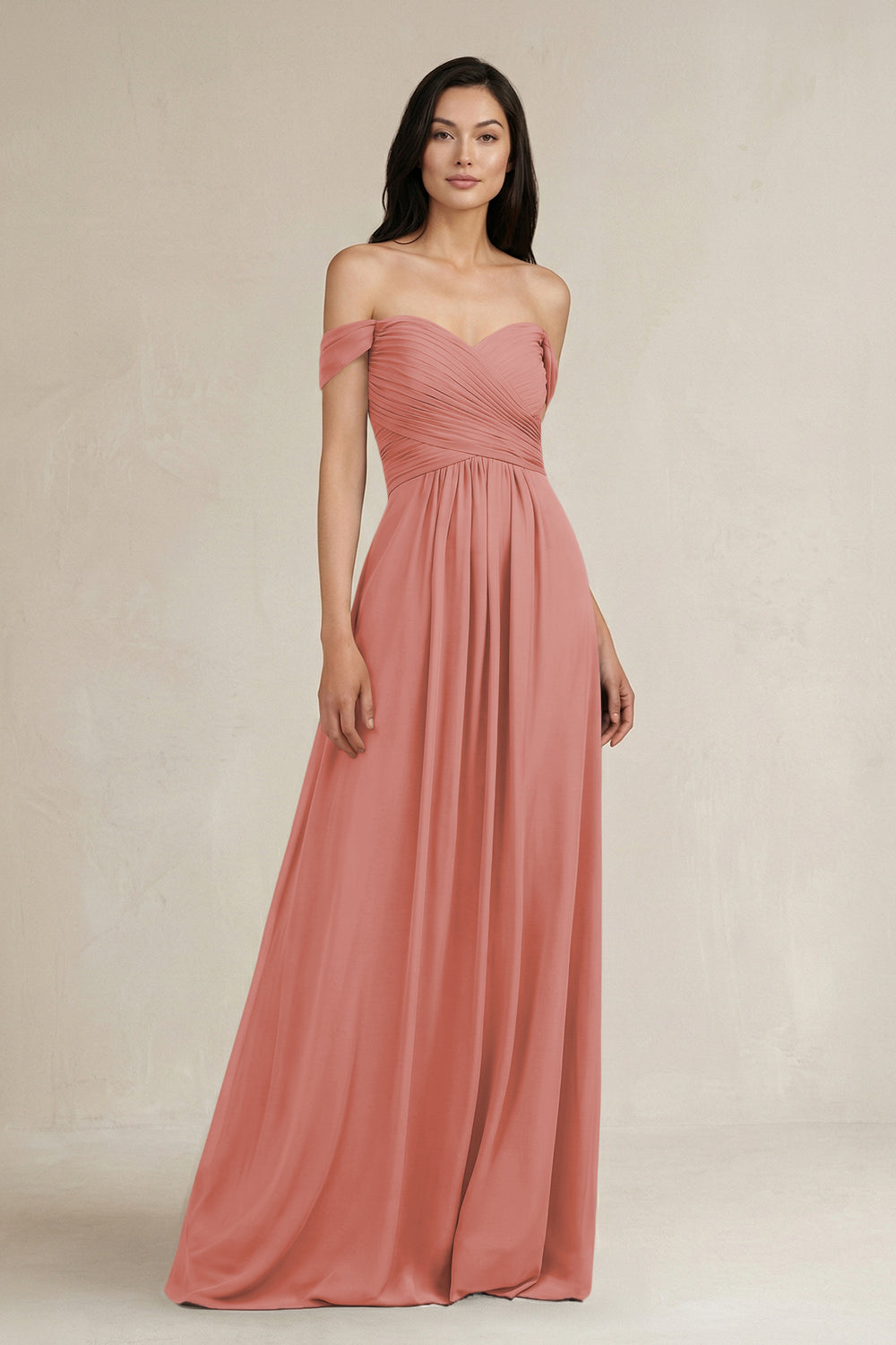 A-Line Pleated Off-the-Shoulder Chiffon Bridesmaid Dress in Mulberry