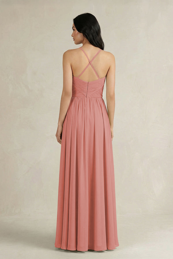 Mulberry A-Line Pleated Spaghetti Strap Chiffon Bridesmaid Dress (2) | KISSBRIDAL