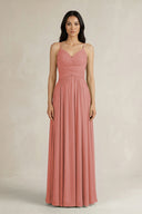 Mulberry A-Line Pleated Spaghetti Strap Chiffon Bridesmaid Dress | KISSBRIDAL