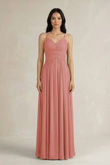 Mulberry A-Line Pleated Spaghetti Strap Chiffon Bridesmaid Dress | KISSBRIDAL