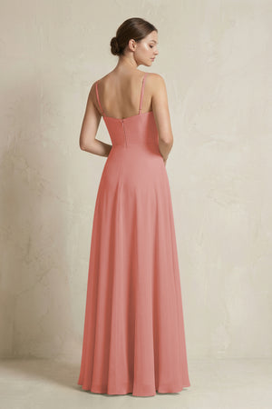 Mulberry A-Line Ruffled Spaghetti Strap Chiffon Bridesmaid Dress (2) | KISSBRIDAL