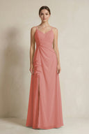 Mulberry A-Line Ruffled Spaghetti Strap Chiffon Bridesmaid Dress | KISSBRIDAL