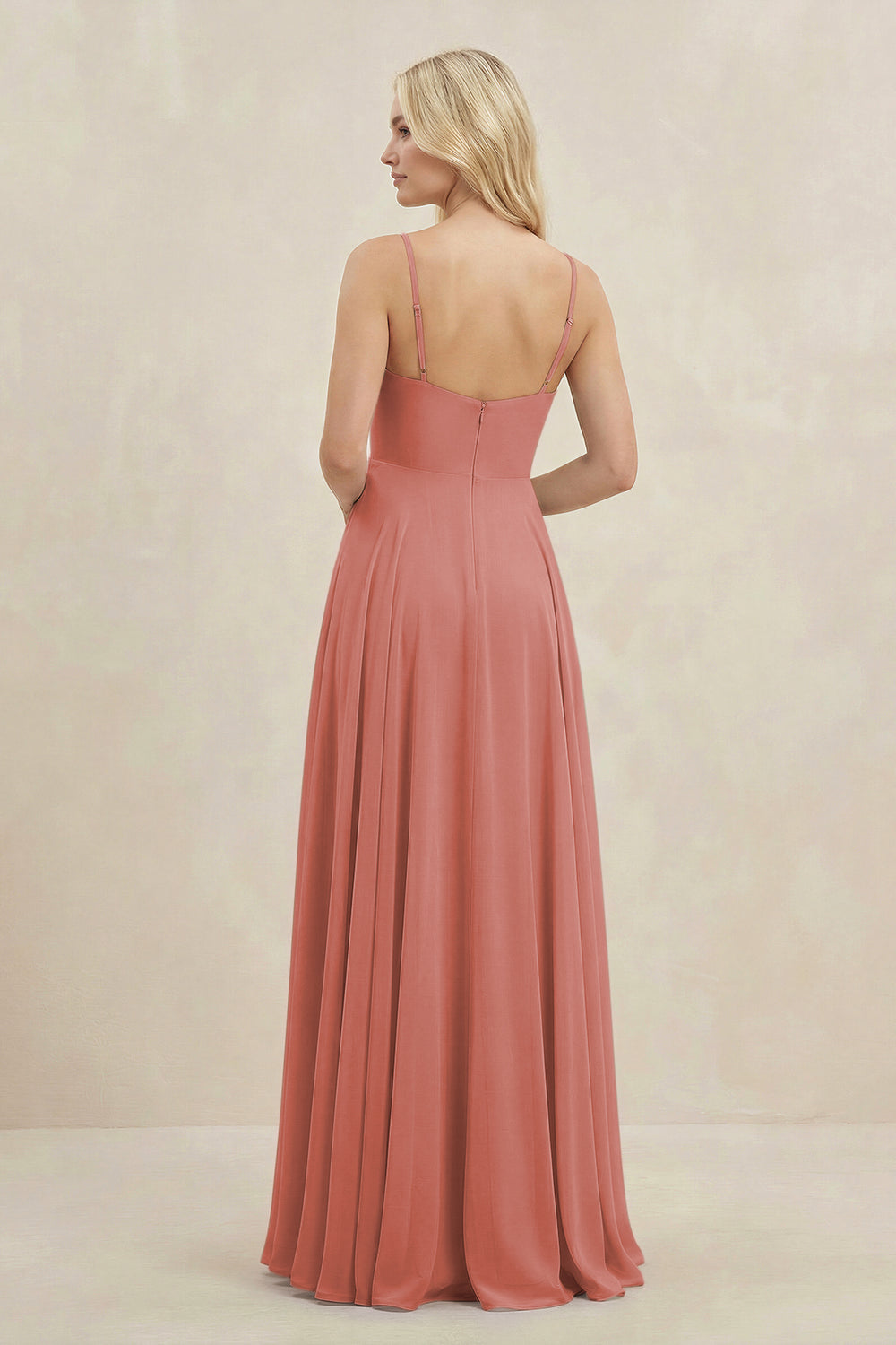 A-Line Spaghetti Strap Chiffon Bridesmaid Dress in Mulberry
