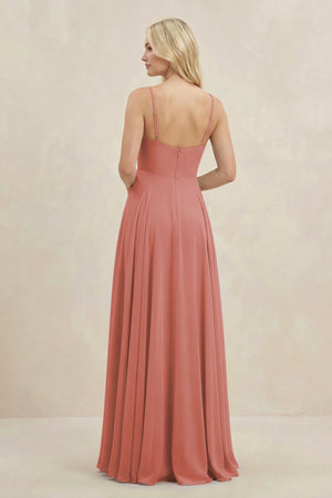 Mulberry A-Line Spaghetti Strap Chiffon Bridesmaid Dress (2) | KISSBRIDAL