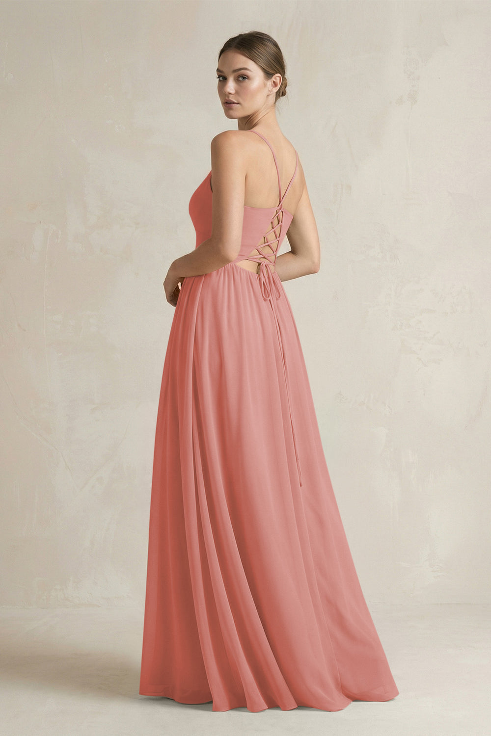 A-Line Spaghetti Strap Chiffon Bridesmaid Dress in Mulberry