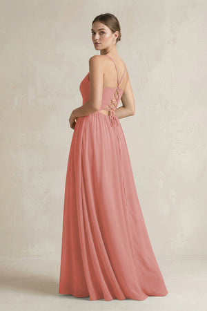 Mulberry A-Line Spaghetti Strap Chiffon Bridesmaid Dress (2) | KISSBRIDAL