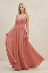 Mulberry A-Line Spaghetti Strap Chiffon Bridesmaid Dress | KISSBRIDAL