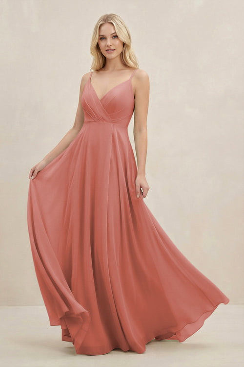 Mulberry A-Line Spaghetti Strap Chiffon Bridesmaid Dress | KISSBRIDAL
