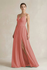 Mulberry A-Line Spaghetti Strap Chiffon Bridesmaid Dress | KISSBRIDAL