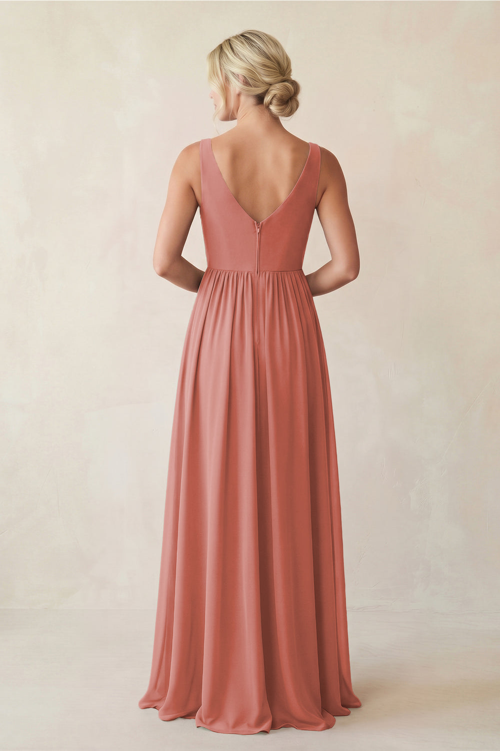 A-Line V-Neck Pleated Chiffon Bridesmaid Dress in Mulberry