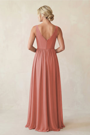 Mulberry A-Line V-Neck Pleated Chiffon Bridesmaid Dress (2) | KISSBRIDAL